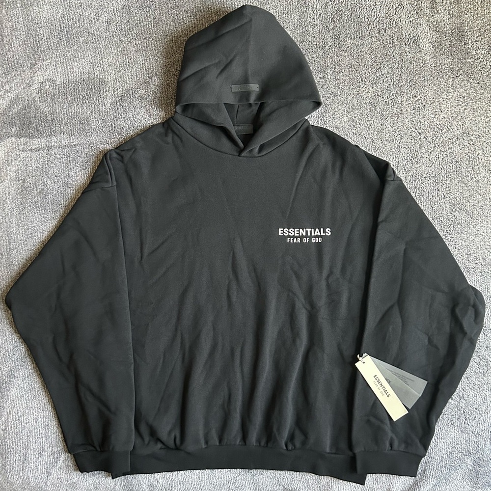New Authentic Fear of God Essentials Fleece Hoodie FW24 Black Size Medium, Large